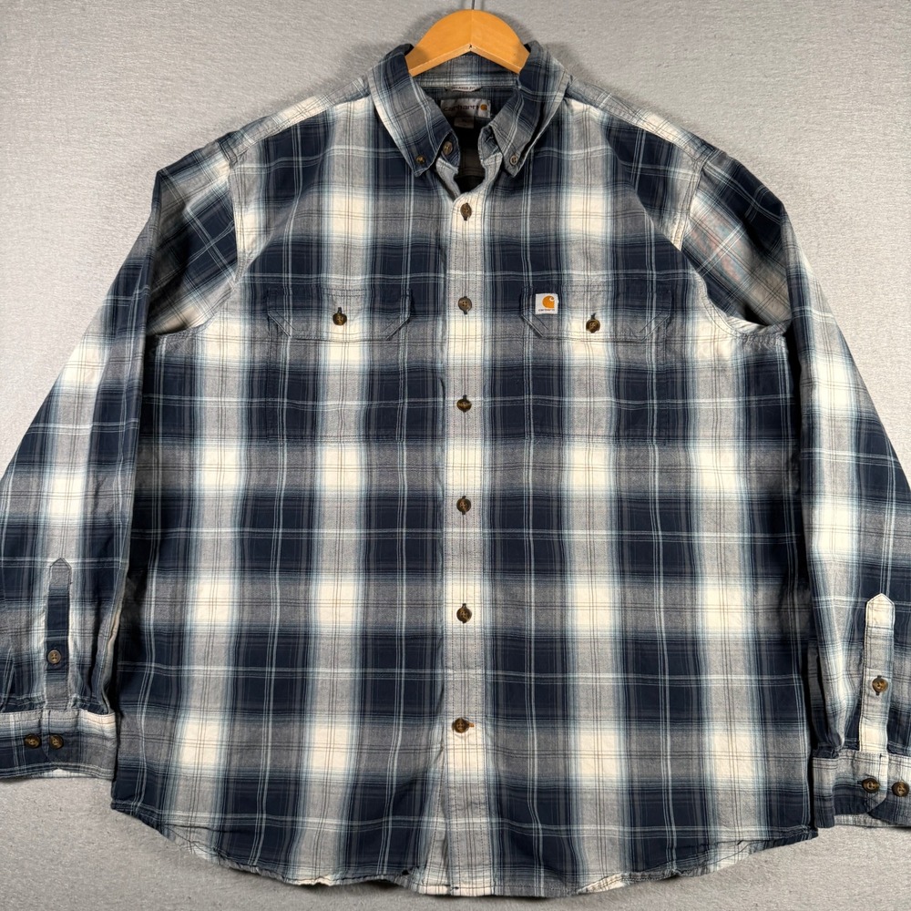 Carhartt Mens XL Relaxed Fit Plaid Long Sleeve Button Down Shirt Blue 103352 412